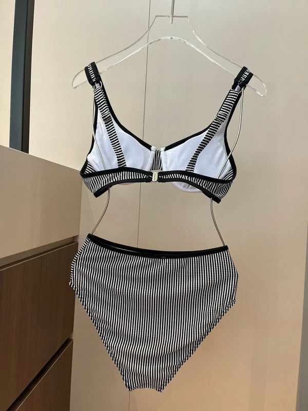 CC BIKINI SWIMSUIT SET IN BLACK AND WHITE STRIPES 599111