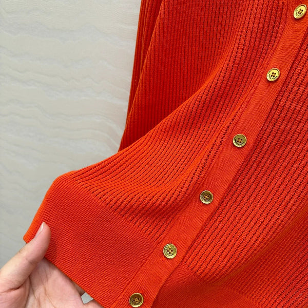 LP RED ORANGE V-NECK KNIT CARDIGAN