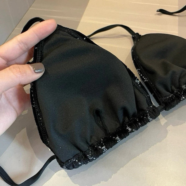 CC BIKINI SWIMSUIT SET IN BLACK AND WHITE PLAID 625992