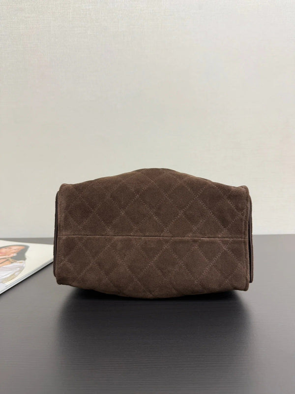 CHANEL 25S HOBO BAG 40 CM IN DARK BROWN SUEDE WITH GOLD HARDWARE