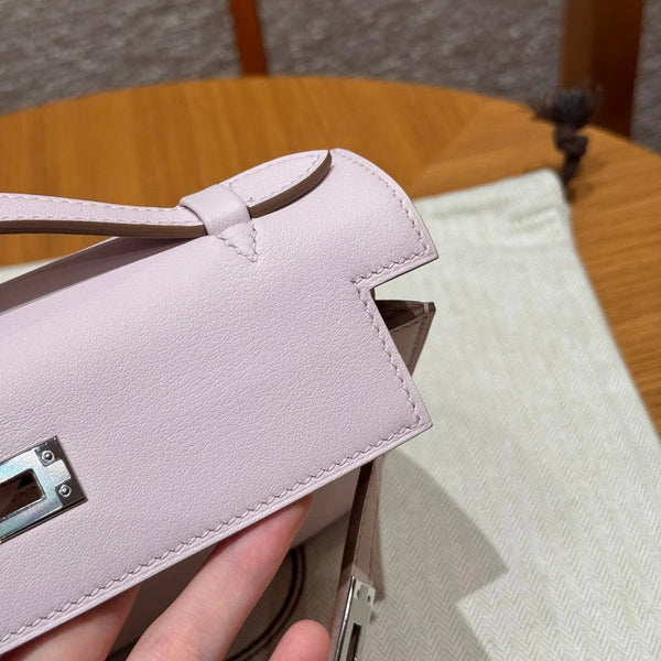 HM KELLY POCHETTE 22 IN LIGHT PINK CALFSKIN SILVER HARDWARE