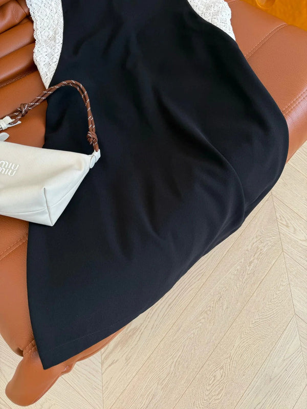 BLACK DRESS DOUBLE LAYER LACE 25S IN ACETATE 265682