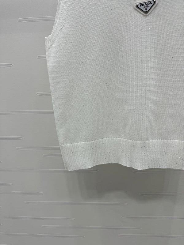 PRADA SEQUIN-EMBELLISHED V-NECK KNIT TANK BLAZER 274810