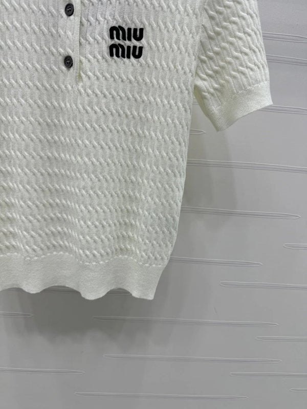 MIUMIU KNITTED POLO SHIRT WHITE 274837