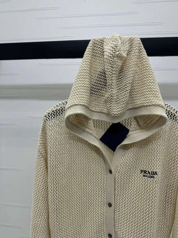 PRADA LACE-KNIT LONG-SLEEVE HOODIE 274830