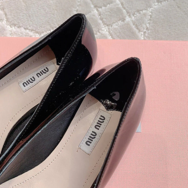 Glossy Black Ballet Shoes Sheepskin