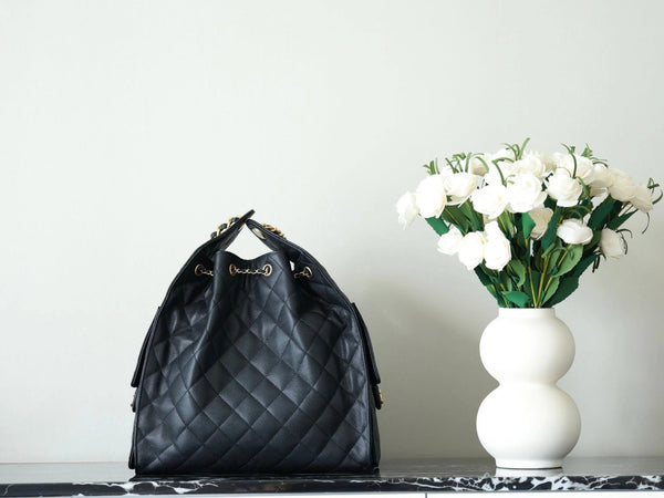 CHANEL 25S HOBO BAG 40 CM IN BLACK LAMBSKIN WITH GOLD HARDWARE