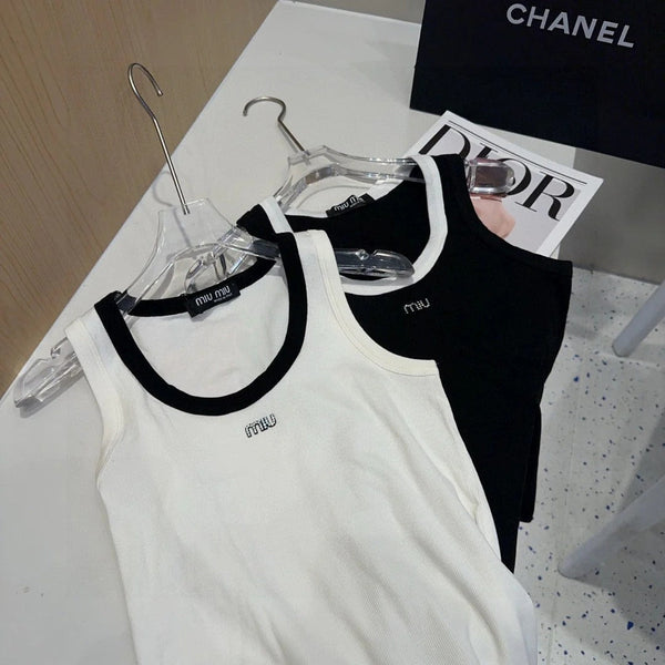 TANK TOP 615175 IN WHITE COTTON RIBBED BLACK TRIM