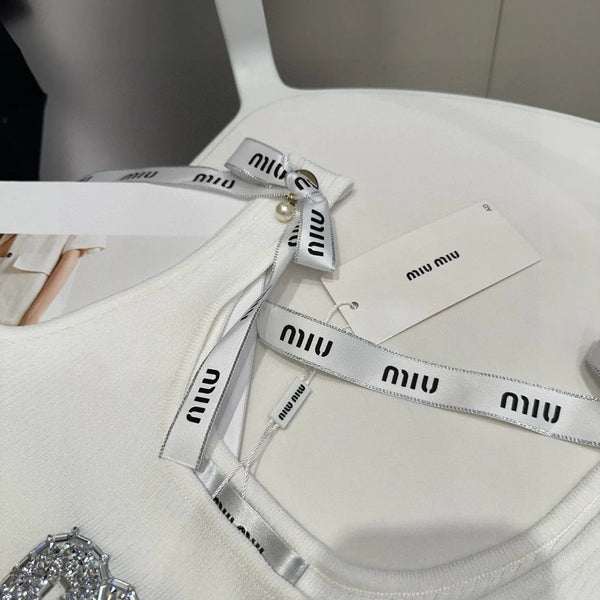 TANK TOP 622143 IN WHITE COTTON RIBBED EMBOSSED CRYSTAL