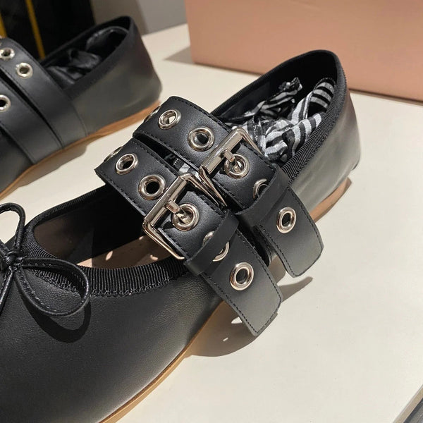 SCARPE BALLERINE IN PELLE DI AGNELLO NERA CON CINTURINI NERI UNICI