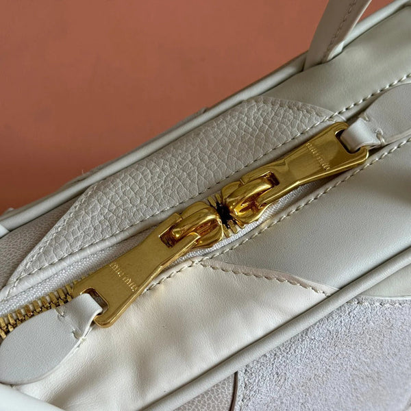 BEAU TOP HANDLE BAG 28 IN CHALK WHITE LEATHER PATCHWORK