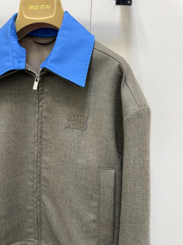 MIUMIU CONTRAST-FABRIC COLLAR JACKET STYLE 38