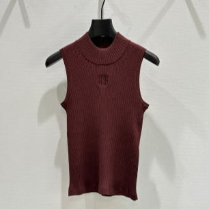 Miu Miu 2025 Gilet senza maniche con scollo rotondo in viscosa marrone