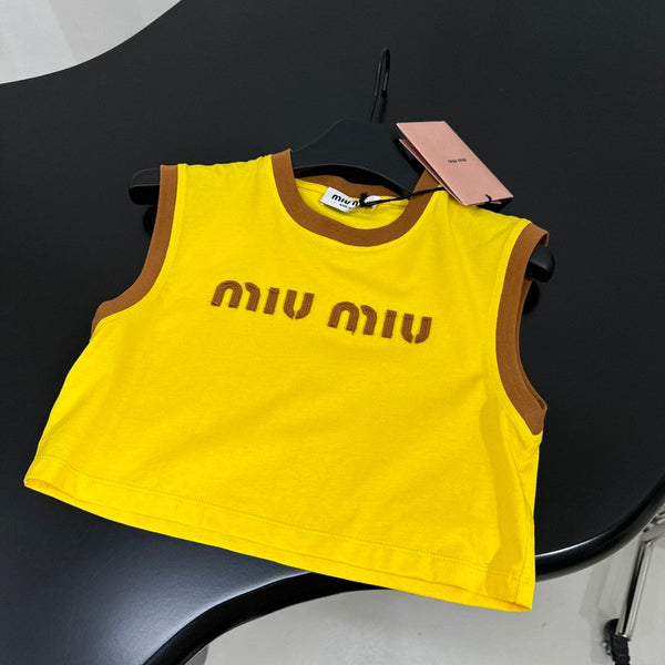 Miu Yellow Brown Cropped Tank Top