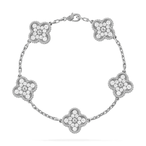 CLOVER 5 MOTIFS SILVER DIAMOND BRACELET