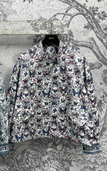 CD 25 Butterfly Floral Print Stand Collar Jacket Polyester