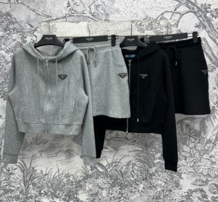 Prada 25 Hooded Jacket and Skirt set Black and Gray Cotton