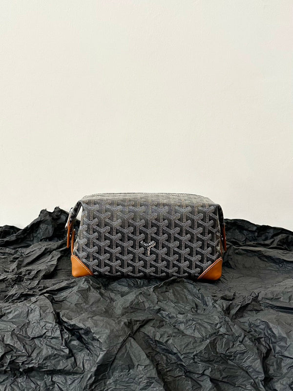 BORSA PER COSMETICI GOYA 24 CM IN TELA NERA E MARRONE CHIARO