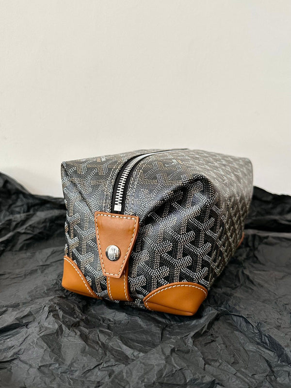 BORSA PER COSMETICI GOYA 24 CM IN TELA NERA E MARRONE CHIARO