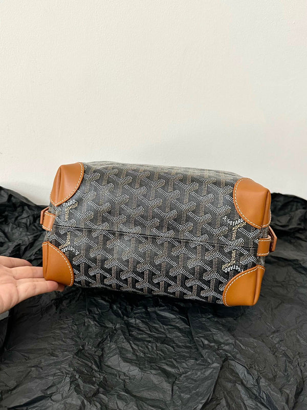 BORSA PER COSMETICI GOYA 24 CM IN TELA NERA E MARRONE CHIARO