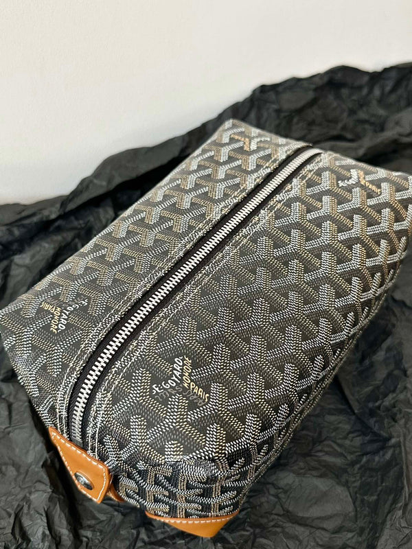 BORSA PER COSMETICI GOYA 24 CM IN TELA NERA E MARRONE CHIARO