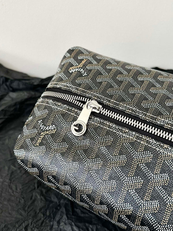 BORSA PER COSMETICI GOYA 24 CM IN TELA NERA E MARRONE CHIARO