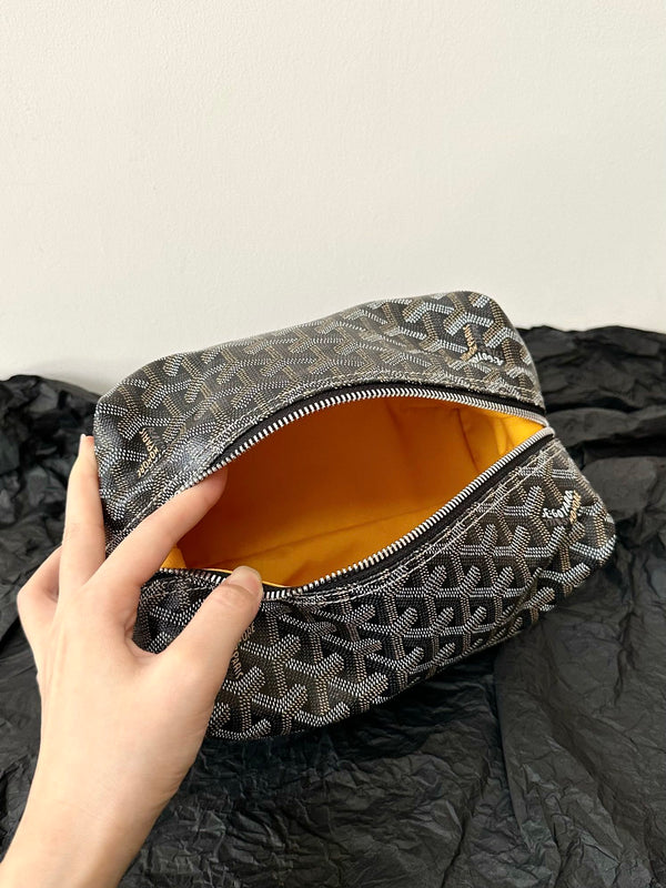 BORSA PER COSMETICI GOYA 24 CM IN TELA NERA E MARRONE CHIARO