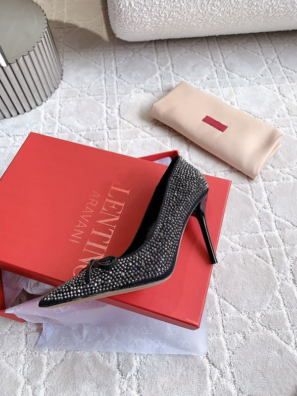 Décolleté con tacco alto e cristalli, 10 cm, nere con cristalli