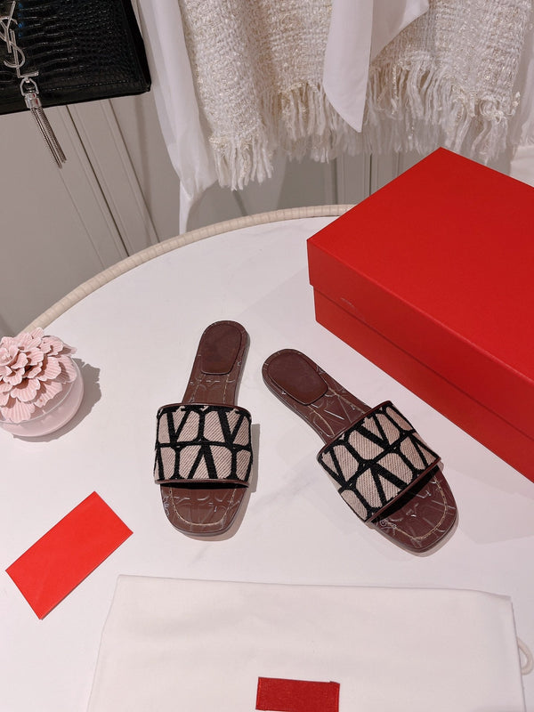 Sandalo Iconograph Canvas Slide Bordeaux Nero Beige