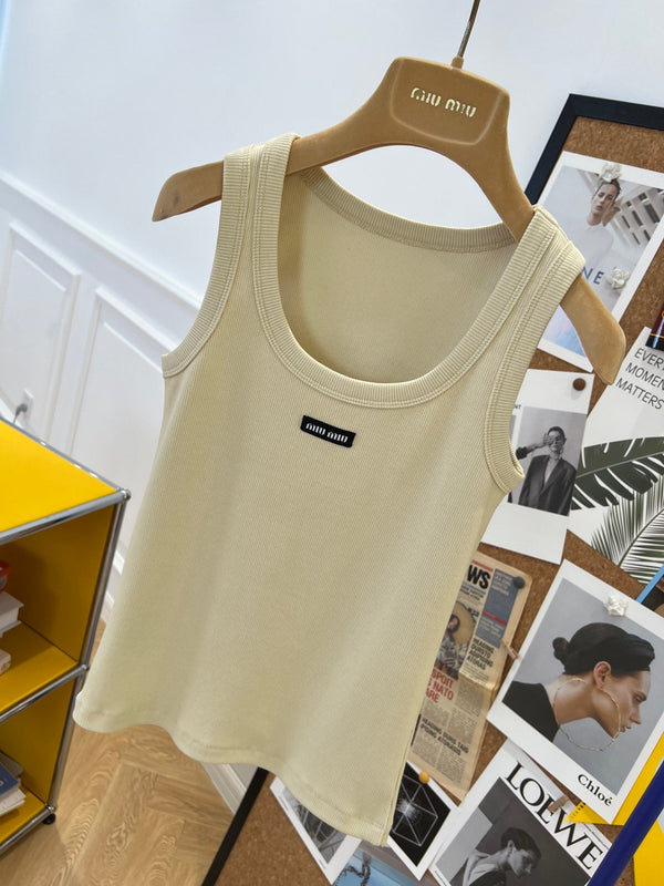 Miu Beige Cotton Tank Top