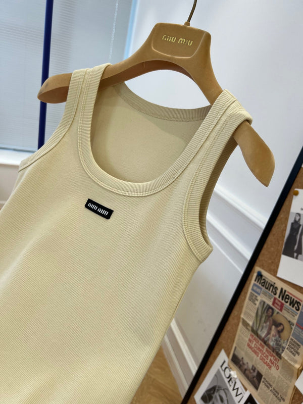Miu Beige Cotton Tank Top