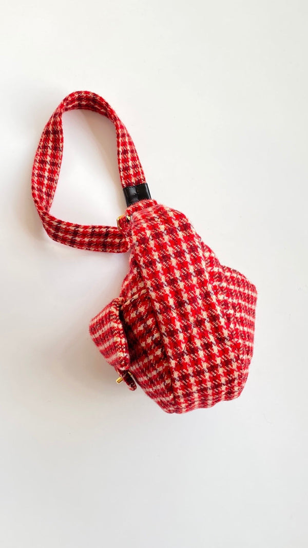 CC Houndstooth 30 Hobo Bag Red Wool Tweed