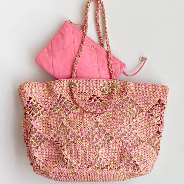 CC 2025 Beach Tote 52 Pink Raffia
