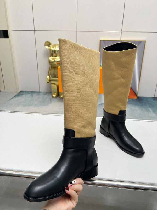 Stivale alto piatto LV Westside 40mm in pelle di agnello marrone chiaro misto nero