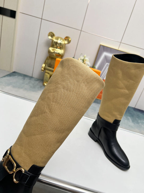 Stivale alto piatto LV Westside 40mm in pelle di agnello marrone chiaro misto nero