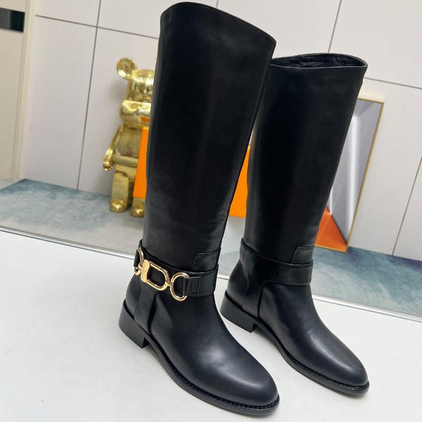 LV Westside Flat High Boot 40mm Plain Black Lambskin