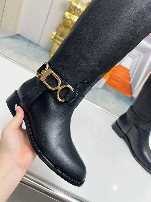 LV Westside Flat High Boot 40mm Plain Black Lambskin