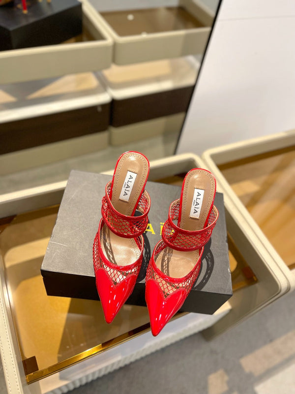 alaia mule 110 fishnet cuore rosso pelle di agnello