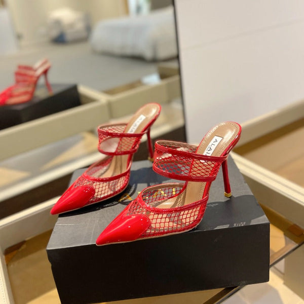 alaia mule 110 fishnet cuore rosso pelle di agnello