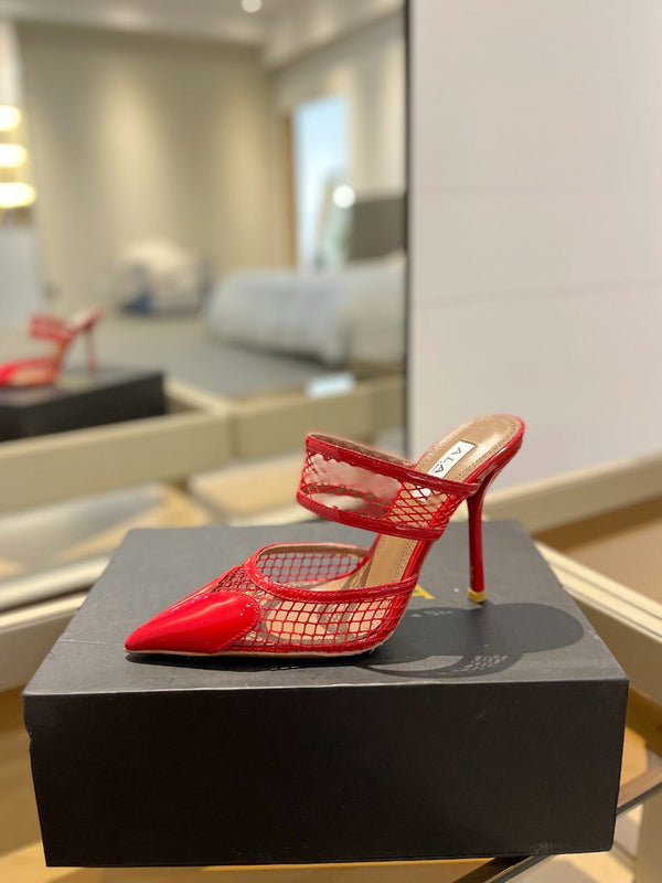 alaia mule 110 fishnet cuore rosso pelle di agnello