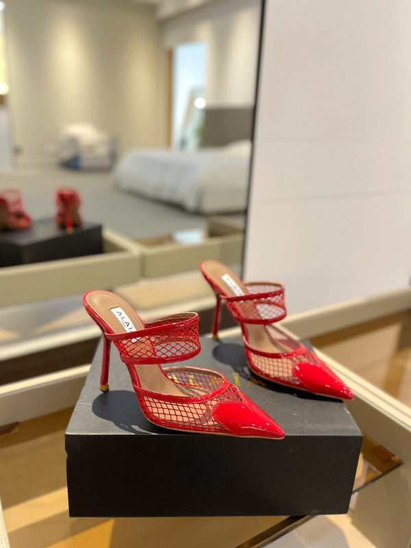 alaia mule 110 fishnet cuore rosso pelle di agnello