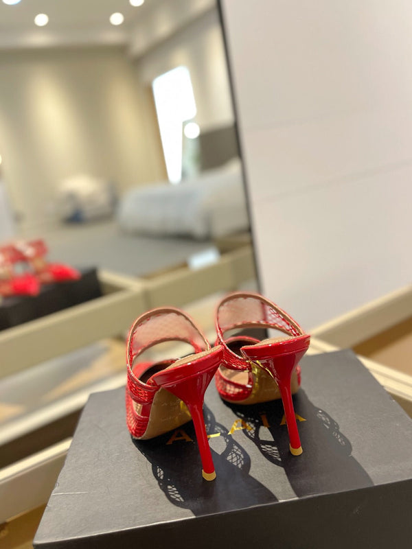 alaia mule 110 fishnet cuore rosso pelle di agnello