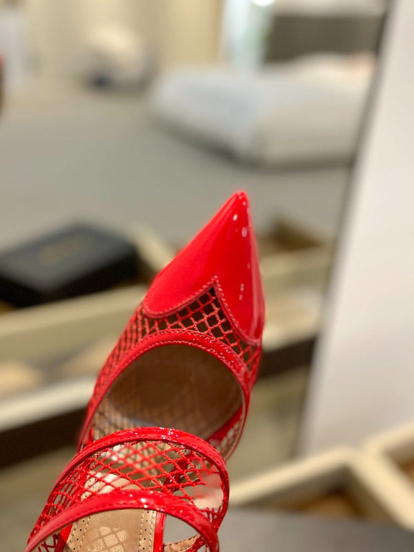 alaia mule 110 fishnet cuore rosso pelle di agnello