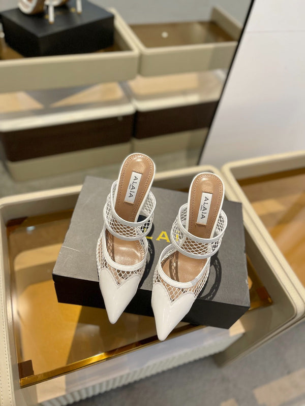 alaia mule 110 fishnet cuore bianco pelle di agnello