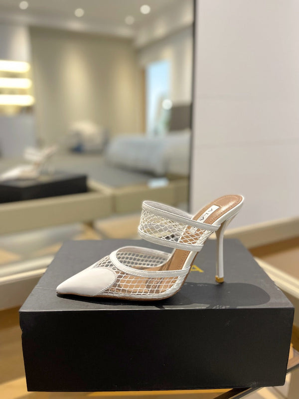 alaia mule 110 fishnet cuore bianco pelle di agnello
