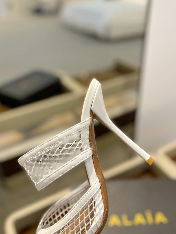 alaia mule 110 fishnet cuore bianco pelle di agnello