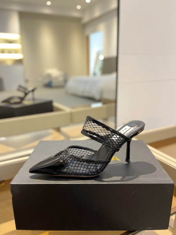 alaia mule 85 fishnet cuore nero pelle di agnello