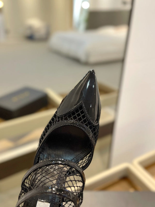 alaia mule 85 fishnet cuore nero pelle di agnello