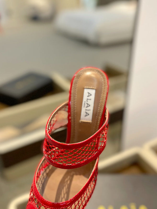 alaia mule 85 fishnet cuore rosso pelle di agnello