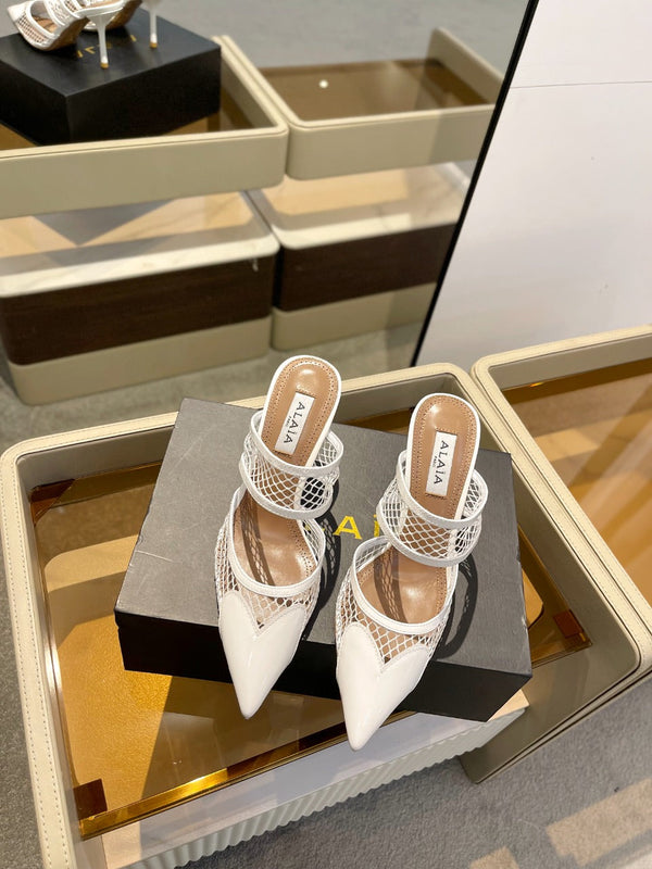 alaia mule 85 fishnet cuore bianco pelle di agnello